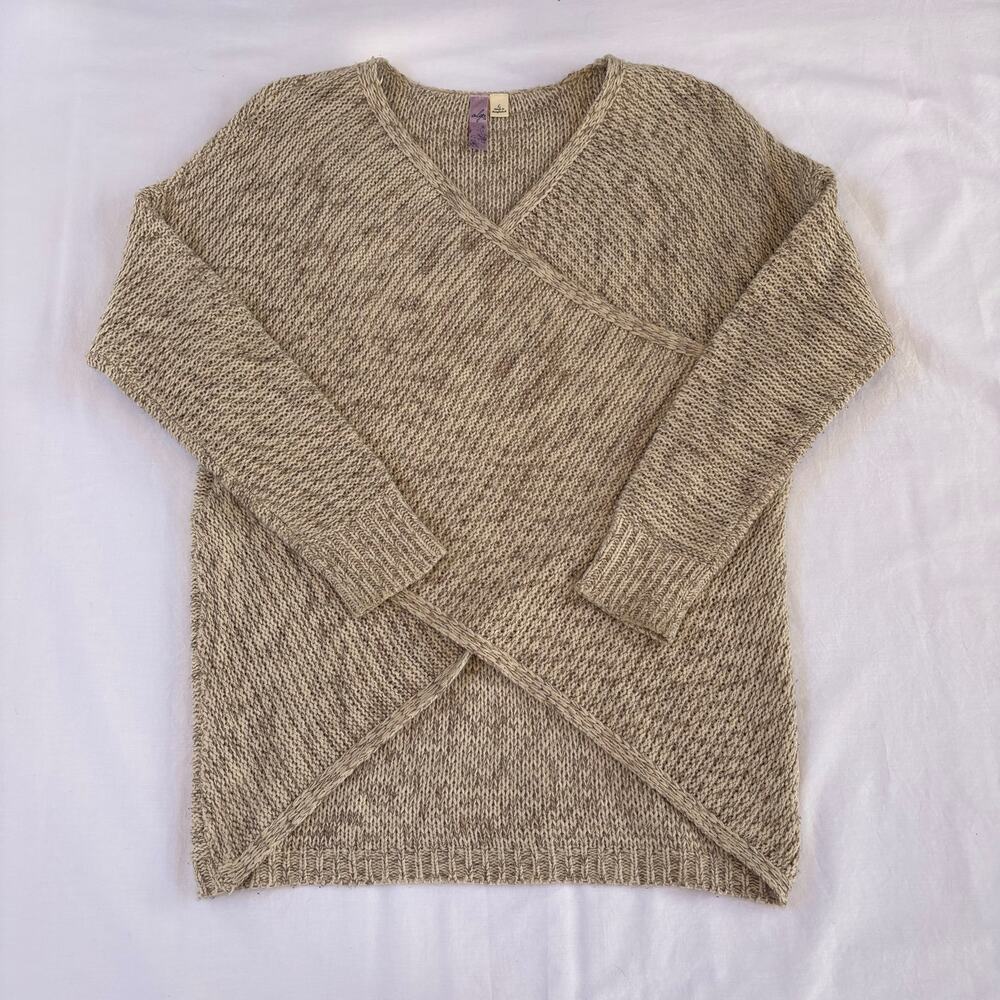 ALYA Asymmetrical Wrap Knit Sweater Large Oatmeal Boho Anthropologie Size L